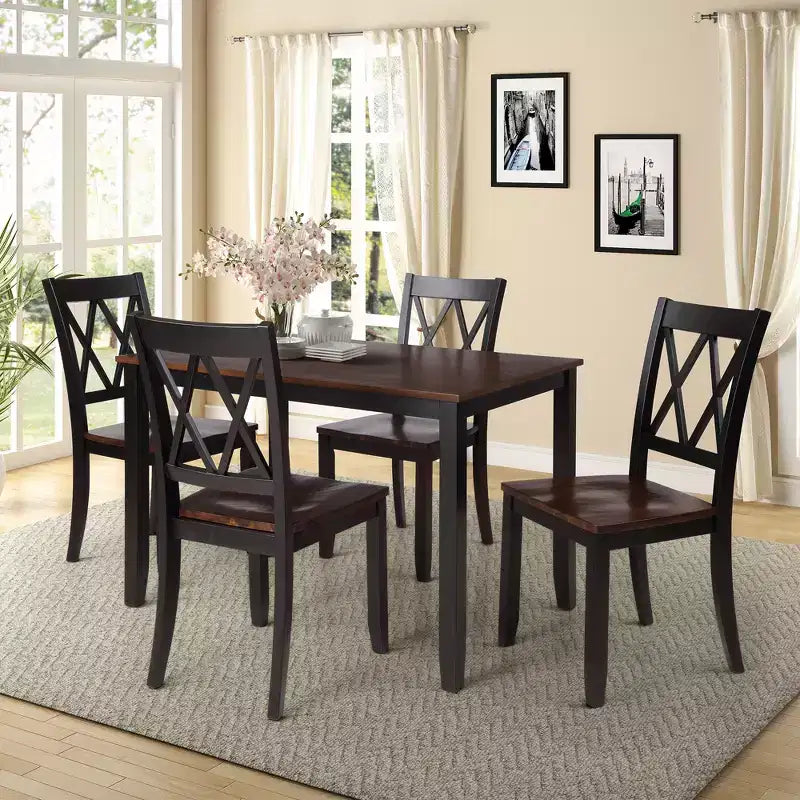 Juego de comedor de 5 piezas para 4 personas, juego de mesa de cocina rectangular de madera con 4 sillas, juego de comedor estilo rústico para cocina