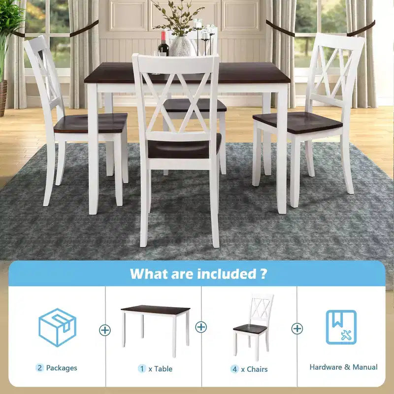 Juego de comedor de 5 piezas para 4 personas, juego de mesa de cocina rectangular de madera con 4 sillas, juego de comedor estilo rústico para cocina