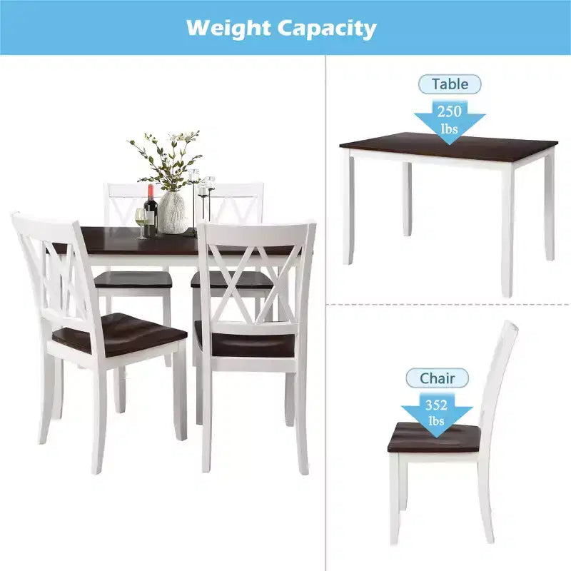 Juego de comedor de 5 piezas para 4 personas, juego de mesa de cocina rectangular de madera con 4 sillas, juego de comedor estilo rústico para cocina