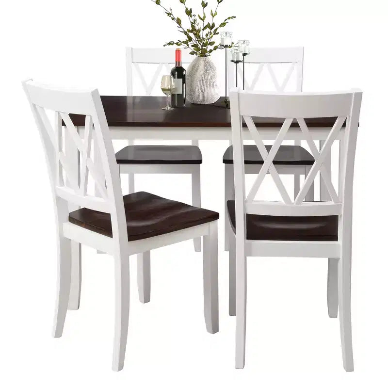 Juego de comedor de 5 piezas para 4 personas, juego de mesa de cocina rectangular de madera con 4 sillas, juego de comedor estilo rústico para cocina