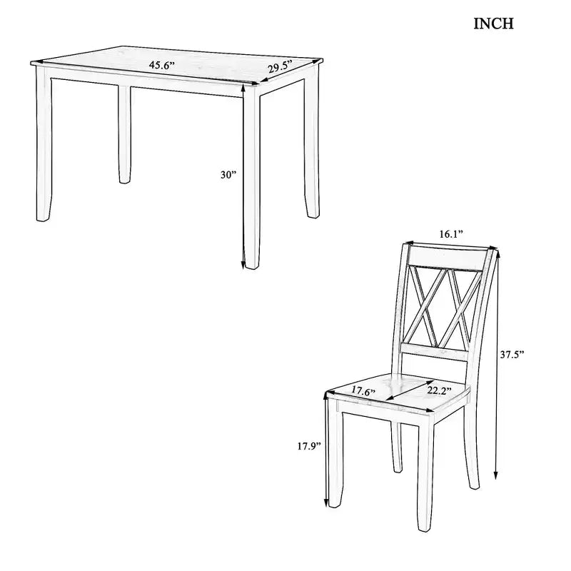 Juego de comedor de 5 piezas para 4 personas, juego de mesa de cocina rectangular de madera con 4 sillas, juego de comedor estilo rústico para cocina
