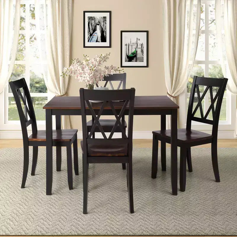 Juego de comedor de 5 piezas para 4 personas, juego de mesa de cocina rectangular de madera con 4 sillas, juego de comedor estilo rústico para cocina