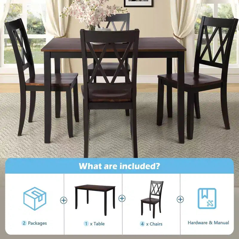 Juego de comedor de 5 piezas para 4 personas, juego de mesa de cocina rectangular de madera con 4 sillas, juego de comedor estilo rústico para cocina