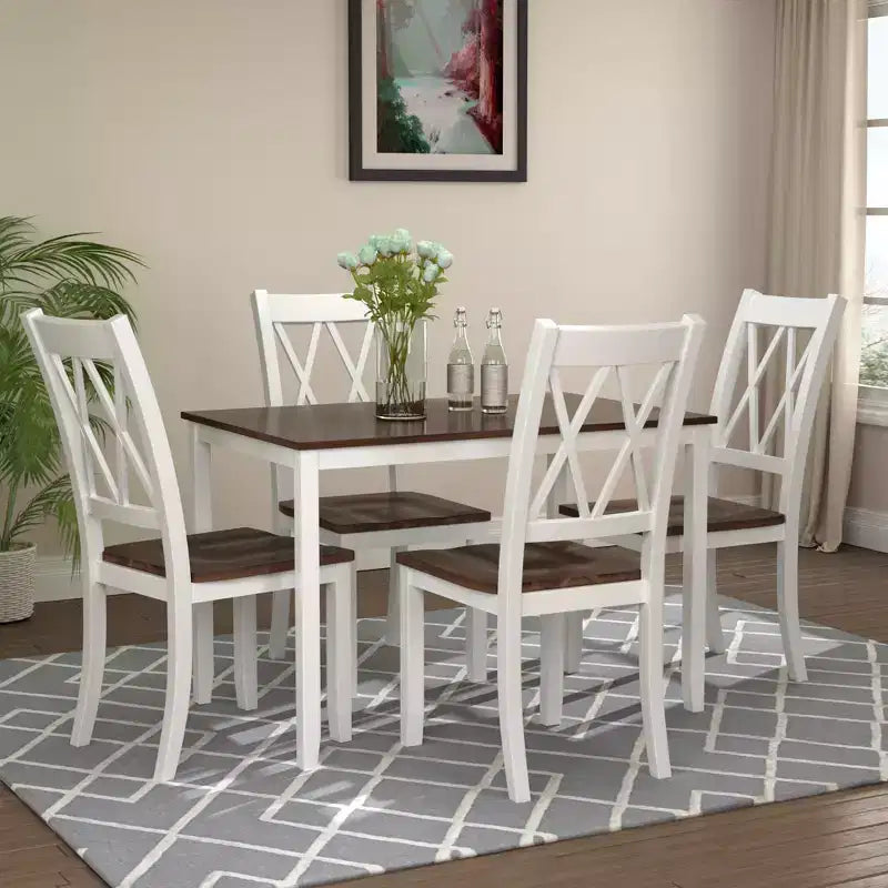 Juego de comedor de 5 piezas para 4 personas, juego de mesa de cocina rectangular de madera con 4 sillas, juego de comedor estilo rústico para cocina
