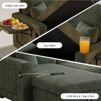 MooxvMoo 83 Sofá Cama Convertible con Almacenamiento y Puerto USB, Sofá en Forma de L 4 en 1 con Cama Extraíble, Mesa Lateral, Portavasos, Verde