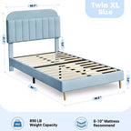 Bases de cama, base de cama de plataforma tapizada con cabecero con estantería, patas de soporte de acero de alta resistencia, fácil montaje, sin ruidos