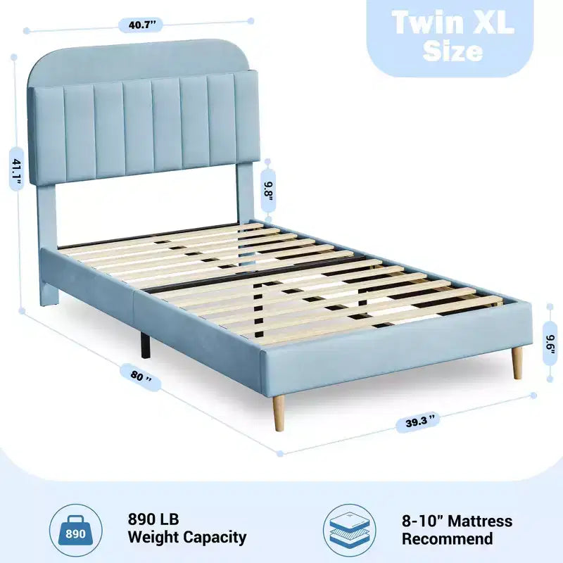 Bases de cama, base de cama de plataforma tapizada con cabecero con estantería, patas de soporte de acero de alta resistencia, fácil montaje, sin ruidos