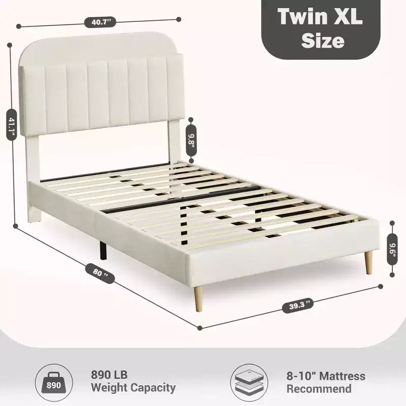 Bases de cama, base de cama de plataforma tapizada con cabecero con estantería, patas de soporte de acero de alta resistencia, fácil montaje, sin ruidos