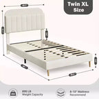 Bases de cama, base de cama de plataforma tapizada con cabecero con estantería, patas de soporte de acero de alta resistencia, fácil montaje, sin ruidos