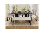 Juego de mesa de comedor de imitación mármol para 6 personas, mesa de comedor rectangular de 6 piezas con 4 sillas tapizadas y 1 banco para comedor
