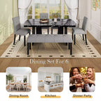 Juego de mesa de comedor de imitación mármol para 6 personas, mesa de comedor rectangular de 6 piezas con 4 sillas tapizadas y 1 banco para comedor