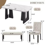 Juego de mesa de comedor de imitación mármol para 6 personas, mesa de comedor rectangular de 6 piezas con 4 sillas tapizadas y 1 banco para comedor