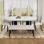 Juego de mesa de comedor de imitación mármol para 6 personas, mesa de comedor rectangular de 6 piezas con 4 sillas tapizadas y 1 banco para comedor