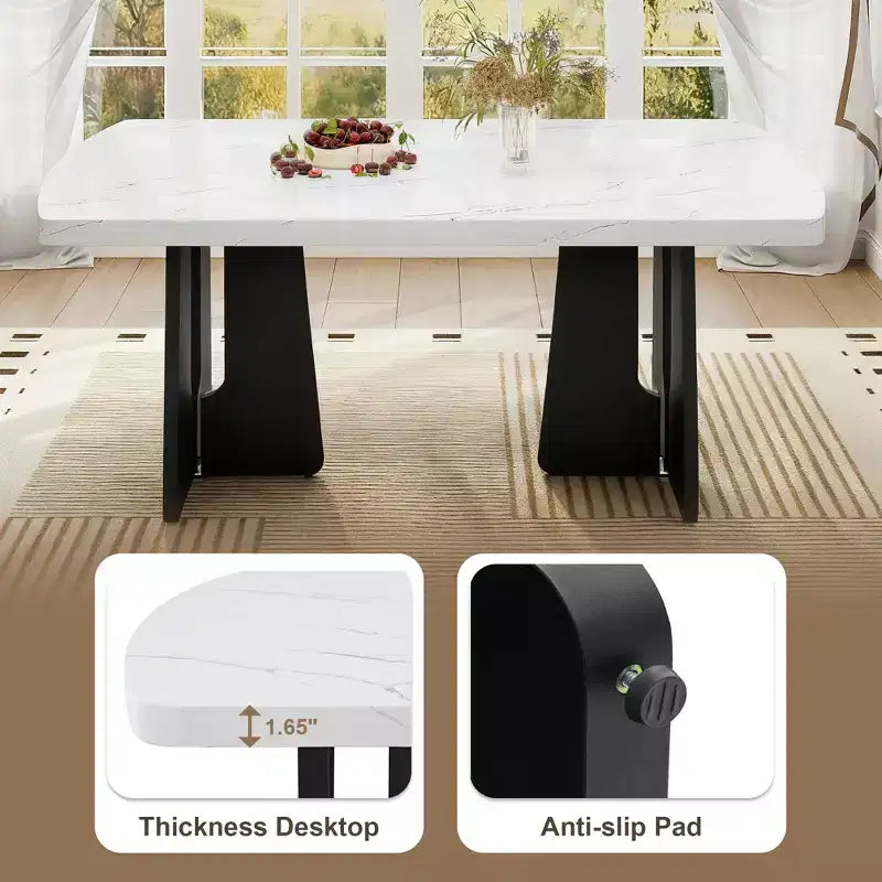 Juego de mesa de comedor de imitación mármol para 6 personas, mesa de comedor rectangular de 6 piezas con 4 sillas tapizadas y 1 banco para comedor