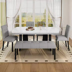 Juego de mesa de comedor de imitación mármol para 6 personas, mesa de comedor rectangular de 6 piezas con 4 sillas tapizadas y 1 banco para comedor