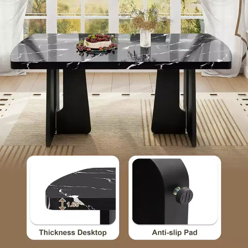 Juego de mesa de comedor de imitación mármol para 6 personas, mesa de comedor rectangular de 6 piezas con 4 sillas tapizadas y 1 banco para comedor