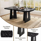 Juego de mesa de comedor de imitación mármol para 6 personas, mesa de comedor rectangular de 6 piezas con 4 sillas tapizadas y 1 banco para comedor