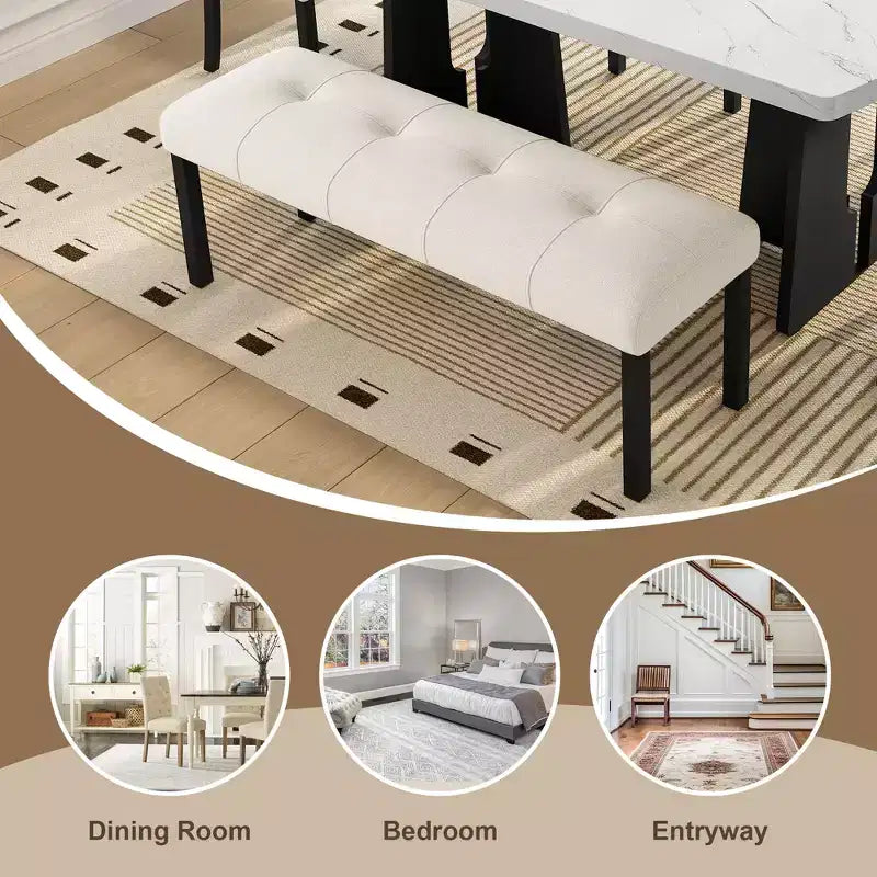 Juego de mesa de comedor de imitación mármol para 6 personas, mesa de comedor rectangular de 6 piezas con 4 sillas tapizadas y 1 banco para comedor