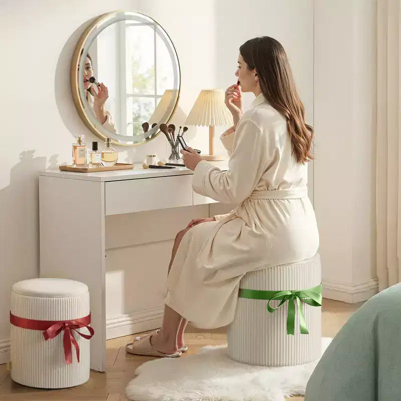 Puf otomano redondo Pinmoco con almacenamiento, juego de 2, otomana de mesa de centro, taburete de tocador de pana para dormitorio, reposapiés para sala de estar