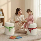 Puf otomano redondo Pinmoco con almacenamiento, juego de 2, otomana de mesa de centro, taburete de tocador de pana para dormitorio, reposapiés para sala de estar