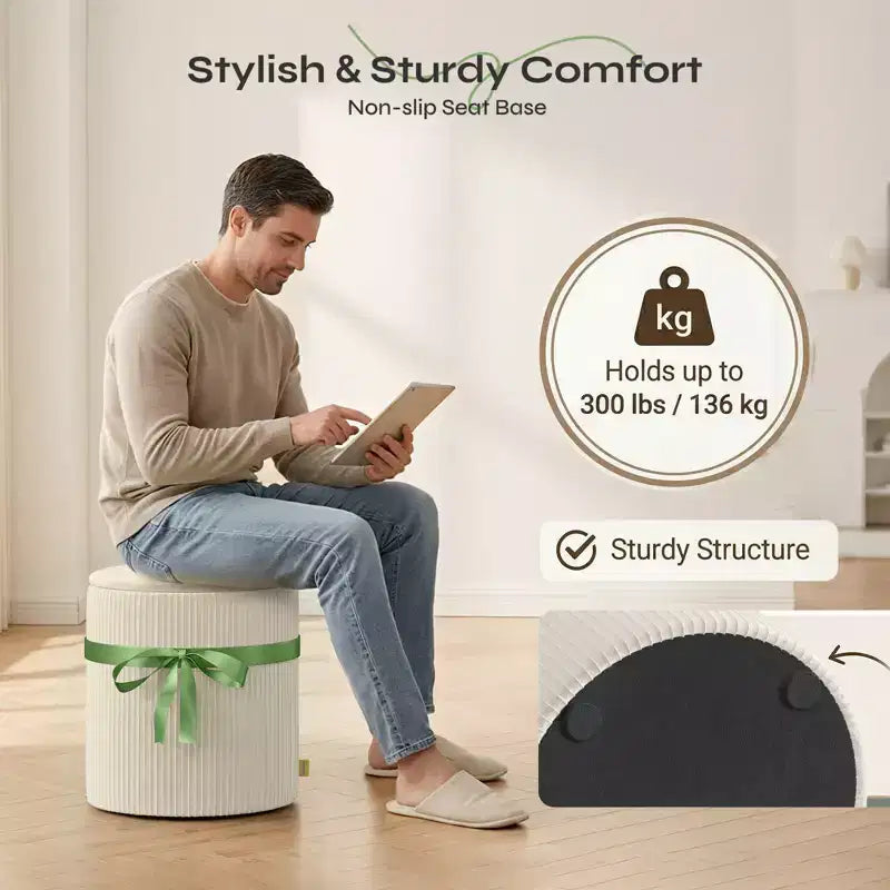 Puf otomano redondo Pinmoco con almacenamiento, juego de 2, otomana de mesa de centro, taburete de tocador de pana para dormitorio, reposapiés para sala de estar