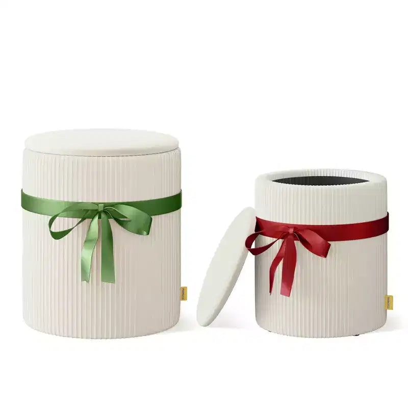 Puf otomano redondo Pinmoco con almacenamiento, juego de 2, otomana de mesa de centro, taburete de tocador de pana para dormitorio, reposapiés para sala de estar