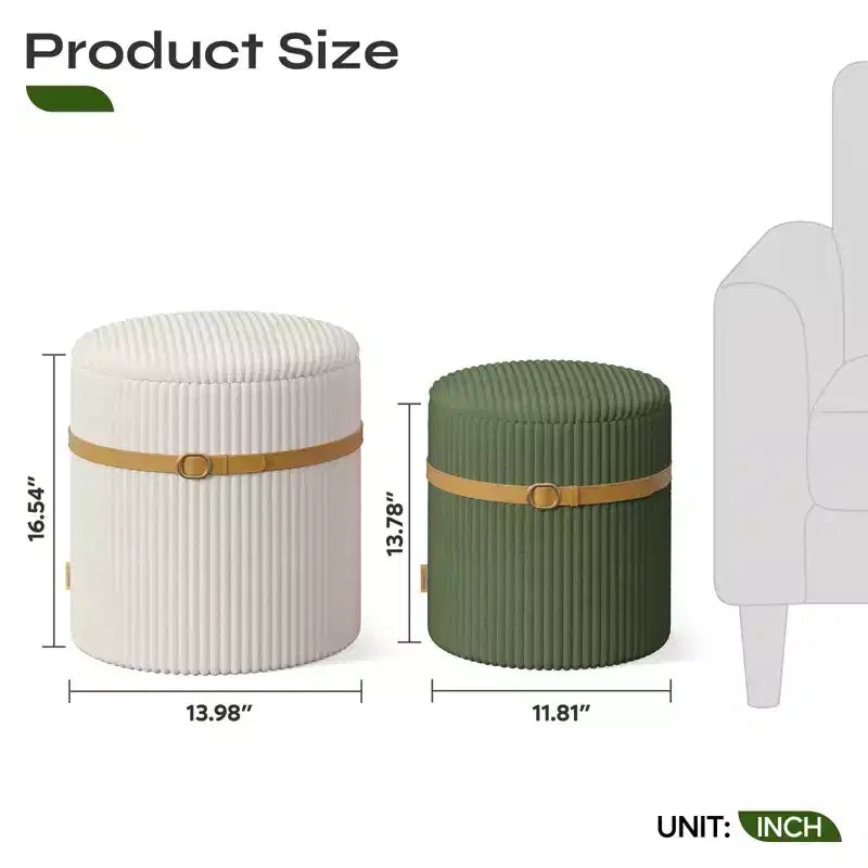 Puf otomano redondo Pinmoco con almacenamiento, juego de 2, otomana de mesa de centro, taburete de tocador de pana para dormitorio, reposapiés para sala de estar