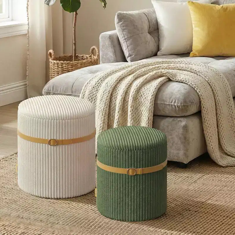 Puf otomano redondo Pinmoco con almacenamiento, juego de 2, otomana de mesa de centro, taburete de tocador de pana para dormitorio, reposapiés para sala de estar