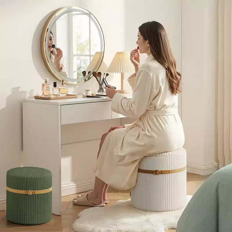 Puf otomano redondo Pinmoco con almacenamiento, juego de 2, otomana de mesa de centro, taburete de tocador de pana para dormitorio, reposapiés para sala de estar