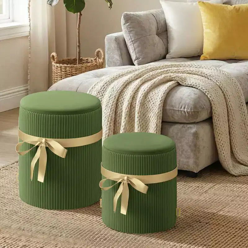 Puf otomano redondo Pinmoco con almacenamiento, juego de 2, otomana de mesa de centro, taburete de tocador de pana para dormitorio, reposapiés para sala de estar
