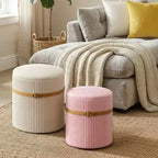 Puf otomano redondo Pinmoco con almacenamiento, juego de 2, otomana de mesa de centro, taburete de tocador de pana para dormitorio, reposapiés para sala de estar
