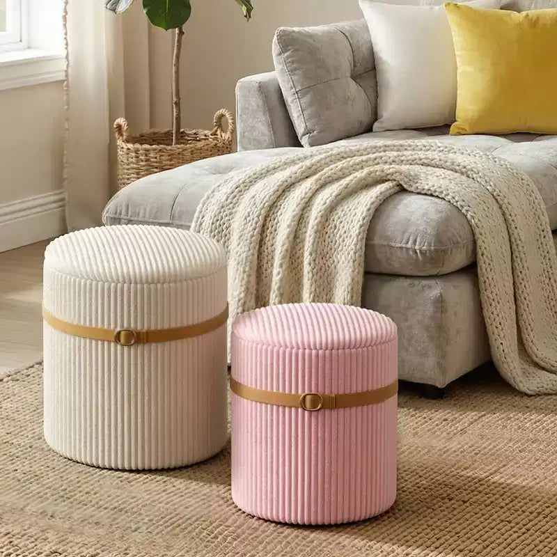 Puf otomano redondo Pinmoco con almacenamiento, juego de 2, otomana de mesa de centro, taburete de tocador de pana para dormitorio, reposapiés para sala de estar