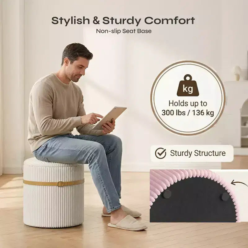 Puf otomano redondo Pinmoco con almacenamiento, juego de 2, otomana de mesa de centro, taburete de tocador de pana para dormitorio, reposapiés para sala de estar
