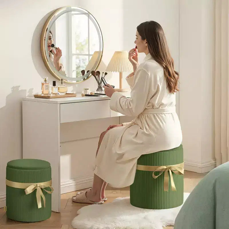 Puf otomano redondo Pinmoco con almacenamiento, juego de 2, otomana de mesa de centro, taburete de tocador de pana para dormitorio, reposapiés para sala de estar