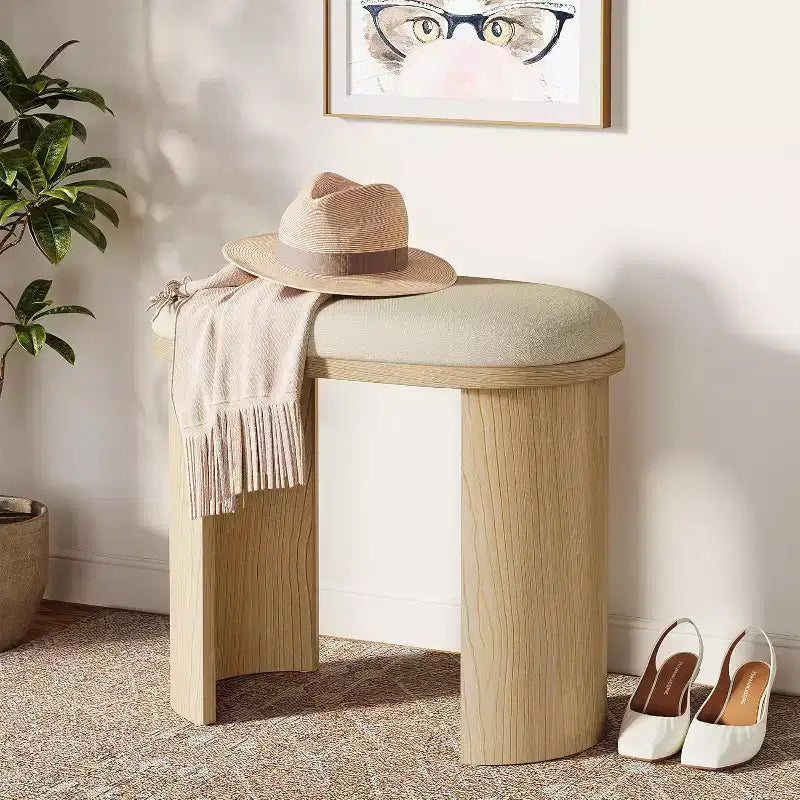 Taburete Lantine de 23.6 pulgadas, puf otomano para sofá con cojín, banco pequeño para recibidor, sala de estar, dormitorio, sala de maquillaje, beige