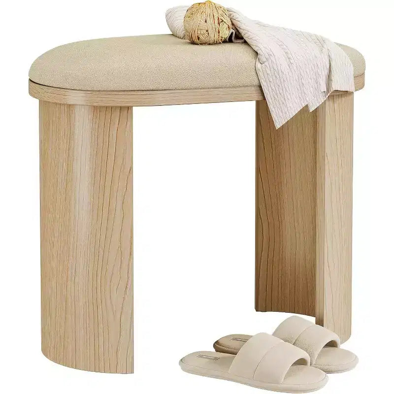 Taburete Lantine de 23.6 pulgadas, puf otomano para sofá con cojín, banco pequeño para recibidor, sala de estar, dormitorio, sala de maquillaje, beige