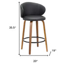 HomeRoots Juego de dos sillas de bar de altura de mostrador con respaldo bajo de 26 pulgadas, de piel sintética negra y marrón y madera maciza