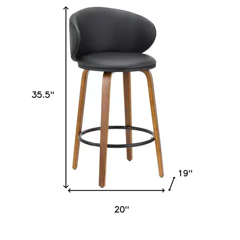 HomeRoots Juego de dos sillas de bar de altura de mostrador con respaldo bajo de 26 pulgadas, de piel sintética negra y marrón y madera maciza