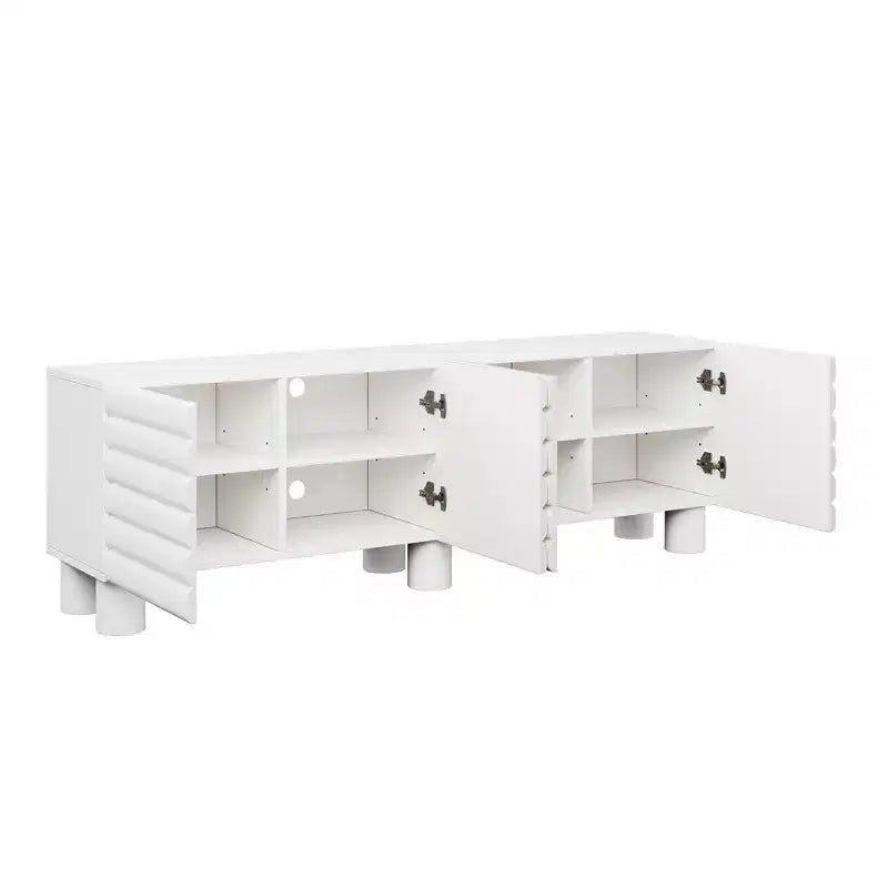 JVNOXK Consola de TV de 70 pulgadas estilo onda con estantes ajustables y 4 gabinetes, con capacidad para televisores de hasta 75 pulgadas; ideal para salas de estar, blanco