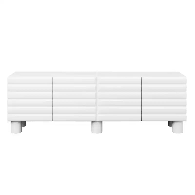 JVNOXK Consola de TV de 70 pulgadas estilo onda con estantes ajustables y 4 gabinetes, con capacidad para televisores de hasta 75 pulgadas; ideal para salas de estar, blanco