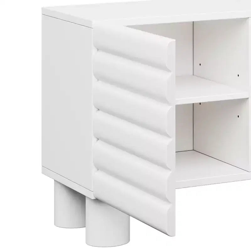 JVNOXK Consola de TV de 70 pulgadas estilo onda con estantes ajustables y 4 gabinetes, con capacidad para televisores de hasta 75 pulgadas; ideal para salas de estar, blanco