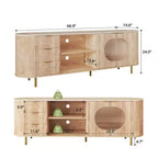 Mueble de TV empotrado moderno de 65 pulgadas JVNOXK con encimera con aspecto de mármol y detalles dorados, adecuado para salones, roble natural