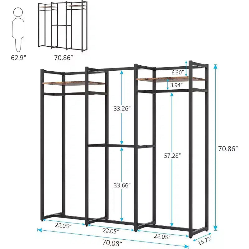 Lantine Perchero Resistente con Estantes y Barra para Colgar, Organizador de Armario Independiente para Pasillo, Dormitorio, Negro Oscuro, Carga Máxima 500Lbs