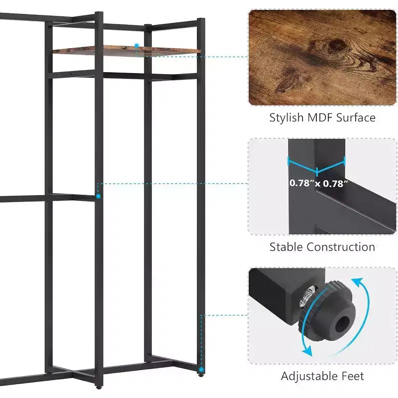 Lantine Perchero Resistente con Estantes y Barra para Colgar, Organizador de Armario Independiente para Pasillo, Dormitorio, Negro Oscuro, Carga Máxima 500Lbs