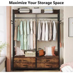 Organizador de Armario Lantine, Estante para Ropa con 4 Cajones y Ganchos para Dormitorio, Sala de Estar, Marrón Rústico