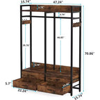 Organizador de Armario Lantine, Estante para Ropa con 4 Cajones y Ganchos para Dormitorio, Sala de Estar, Marrón Rústico