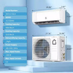 9000 BTU Mini Split Air Conditioner, 18.5 SEER2 208-230V Split Unit Ac and Heat Cool Up to 450 Sq.Ft