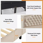 Dyonery Base de cama Queen Size, Cama de plataforma tapizada en terciopelo - Cabecero de 52.6" de alto con alas y mechones verticales, 2 cajones de almacenamiento, no requiere somier