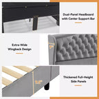 Dyonery Base de cama Queen Size, Cama de plataforma tapizada en terciopelo - Cabecero de 52.6" de alto con alas y mechones verticales, 2 cajones de almacenamiento, no requiere somier