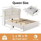 Dyonery Base de cama Queen Size, Cama de plataforma tapizada en terciopelo - Cabecero de 52.6" de alto con alas y mechones verticales, 2 cajones de almacenamiento, no requiere somier